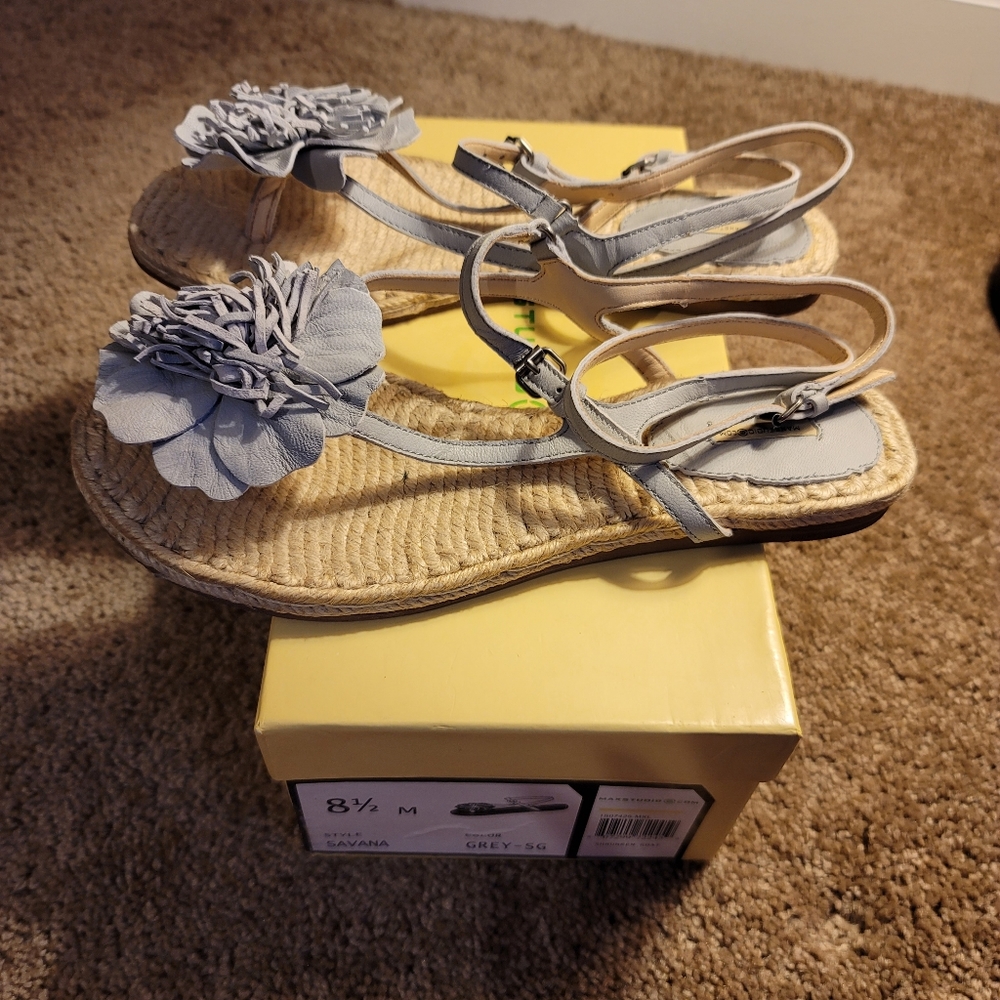 MaxStudio Leather Grey Sandals Size 8.5